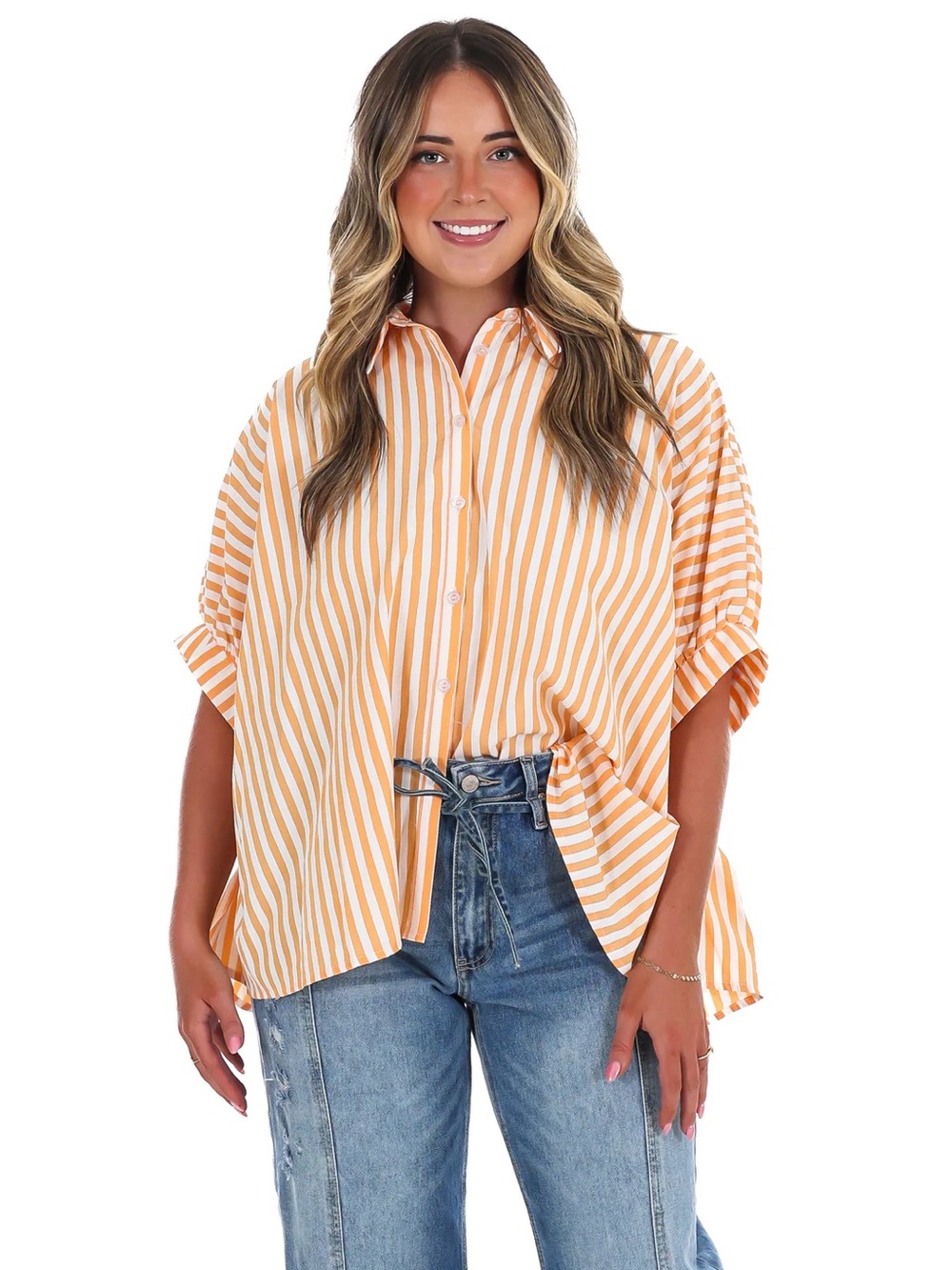 NWT Day + Moon Orange Striped Buttondown Shirt